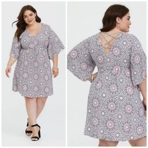 IVORY MEDALLION CHALLIS STRAPPY DRESS